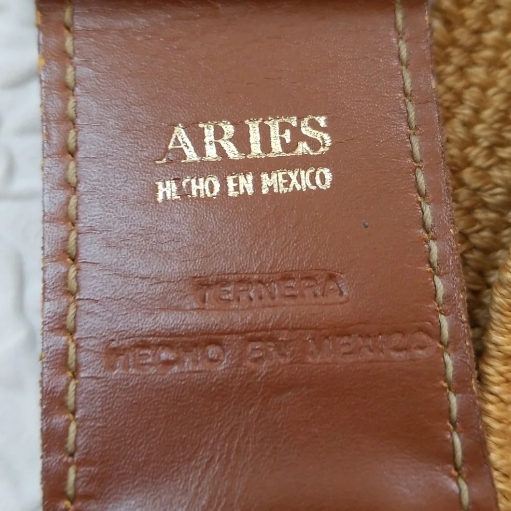Aries Brown Leather natural woven stretch belt